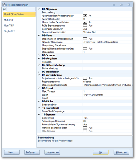 Projekteinstellungen