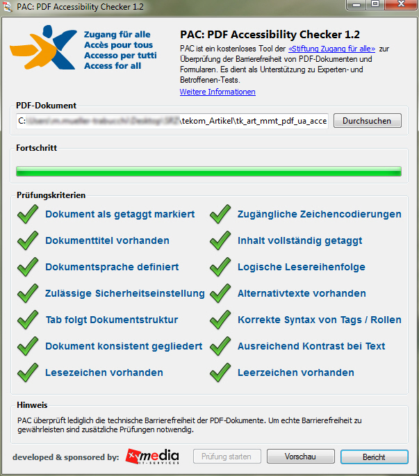 Screenshot des Tools PDF Accessibility Checker 1.2